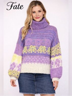 Fate NWOT Women's Lavender
Fair Isle Turtleneck Sweater
Chunky Knit Sz. L